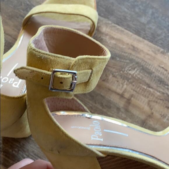 Linea Paolo Elodie Yellow Suede Wedge Sandals Size 6 - Picture 12 of 14